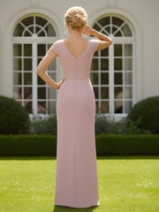 Cap Sleeve V-neck Ruffle Sheath Maxi Dress Dusty Rose