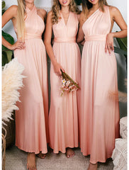 Sheath / Column Bridesmaid Dress Halter Sleeveless Convertible Ankle Length Spandex with Pleats