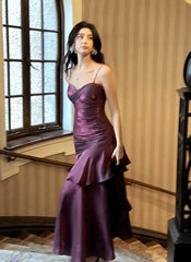 Beautiful Satin Long Mermaid Straps Evening Dress Formal Dress, Wine Red Satin Prom Dress