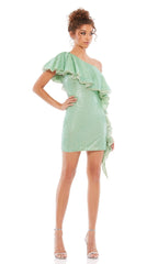 Sage Green One-Shoulder Ruffled Party Dress 10800
