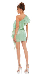 Sage Green One-Shoulder Ruffled Party Dress 10800