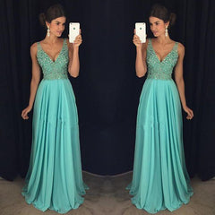 V-neck Beaded Prom Dress Long, Evening Dress, Graduation School Party Gown