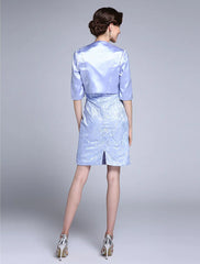 Sheath / Column Mother of the Bride Dress Convertible Dress Scoop Neck Knee Length Satin Lace Half Sleeve No with Lace