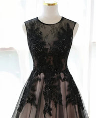 A-line Tulle with Lace Round Neckline Floor Length Party Dress Black Prom Dress Formal Dress