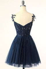 Navy Blue Appliques Sweetheart A-Line Short Homecoming Dress