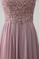 A-line Beaded Chiffon Round Neck Maxi Mother of the Bride Dress