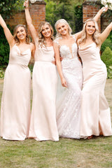 Champagne Cowl Neck Spaghetti Strap Long Dress