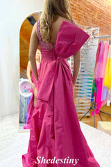 Beaded Corset Fuchsia Mermaid Prom Dress with Bowknot
