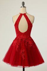 Royal Blue Appliques Halter Backless A-Line Short Homecoming Dress