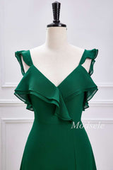 Emerald Ruffle Flutter Sleeve Maxi Dress with Slit