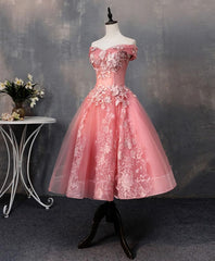 En dentelle en tulle rose robe de bal courte, robe de retour rose