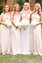 Champagne Cowl Neck Spaghetti Strap Long Dress