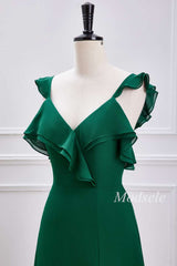 Emerald Ruffle Flutter Sleeve Maxi Dress with Slit