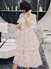 Unique light pink tulle short prom dress, homecoming dress