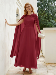 Long cape A-line gemstone collar chiffon mother of the bride dress