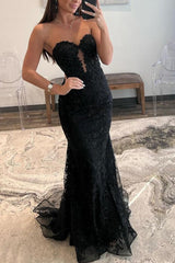 Terry | Black Sweetheart Lace Appliques Mermaid Long Prom Dresses