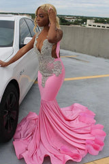 Pink gorgeous exquisite beaded elegant stunning mermaid long satin floor length train prom dress evening gown party dress gh2427