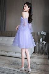 Purple Spaghetti Strap Tulle Short Prom Dress, Cute Homecoming Party Dress
