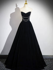Black Velvet Floor Length Prom Dress, Off the Shoulder A-Line Evening Party Dress