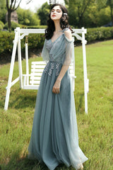 A-Line Tulle Lace Long Prom Dress, Evening Party Dress
