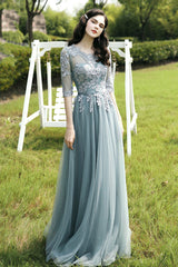 A-Line Tulle Lace Long Prom Dress, Evening Party Dress