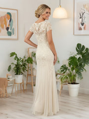Elegant 3/4-Lengthckline Floor Length Fitted Dress Champagne
