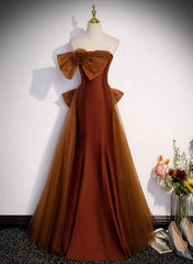 Brown Tulle and Satin Mermaid Long Party Dress, Long Formal Dress Prom Dress