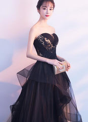 Beautiful Black and Champagne Tulle Sweethart Party Dress, Black Gown