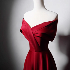Wine Red Satin Off Shoulder A-line Party Dress, Wine Red Long Formal Dress Prom Dress