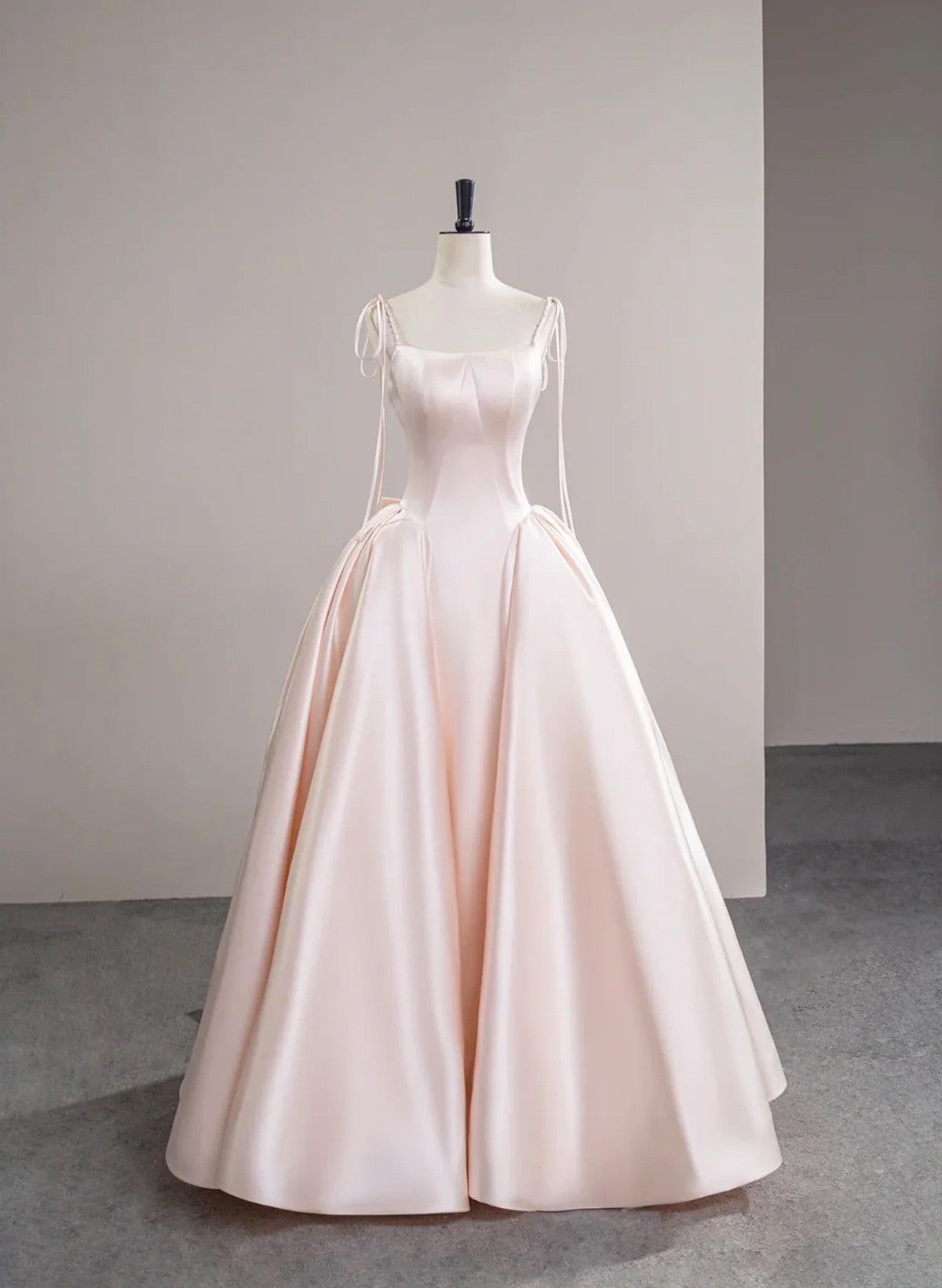 Pink Satin Straps Long Formal Dress with Bow, Pink Satin Prom Dress Party Dress
