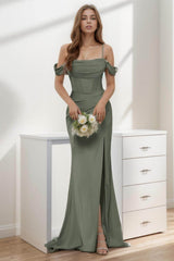 Trumpet-Mermaid Sweep-Brush Train Silk-Like Prom Dress CS0399