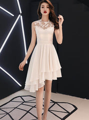 Chic High Low Chiffon and Satin Lace Party Dress, High Low Homecoming Dress Prom Dress