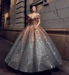 Beautiful Glitter Sequin Ball Gown Golden  Silver Quinceanera Dresses, Sequins Gradient Formal Dress