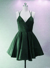 Green Halter Short Satin Long Party Dress, Green Homecoming Dresses , Short Party Dress