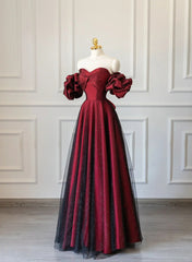 Wine Red Off Shoulder Long Formal Dress, Sweetheart Wine Red Formal Dress