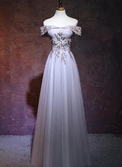 Beautiful Light Grey Long Prom Dress, Grey Party Dress