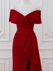 Off Shoulder Wine Red Long Party Dress, A-line Wine Red Evening Dress Prom Dress