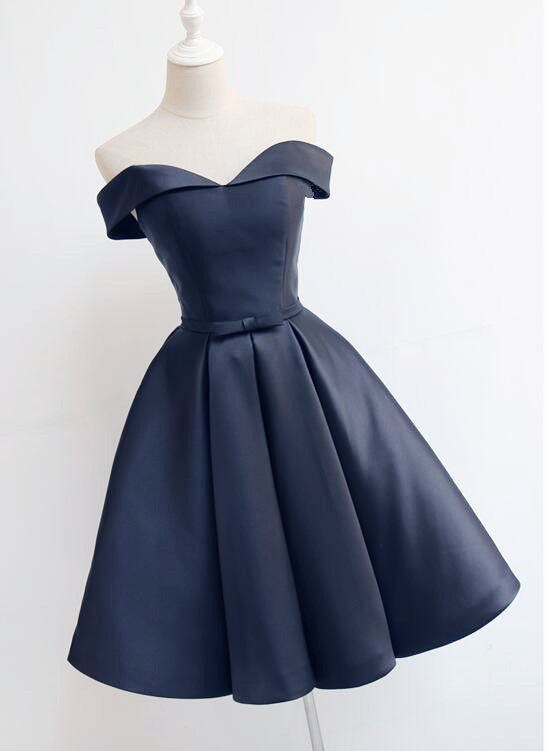 Beautiful Navy Blue Short Off Shoulder Sweetheart Party Dress, Navy Blue Party Dress, Homecoming Dresses
