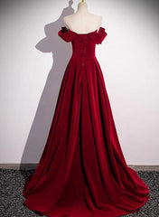 Wine Red Off Shoulder Beaded Long Velvet Party Dress, Wine Red Prom Dress