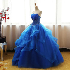 Lovely Royal Blue Tulle Prom Dress, Blue Sweet 16 Dress