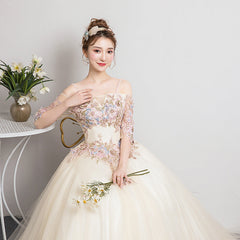 Champagne Sweet 16 Gown Long Party Dress, Straps Evening Formal Dresses