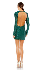 Emerald Green Long Sleeve Sequin Party Dress 11291