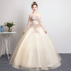 Champagne Sweet 16 Gown Long Party Dress, Straps Evening Formal Dresses