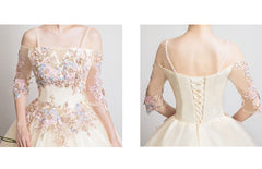 Champagne Sweet 16 Gown Long Party Dress, Straps Evening Formal Dresses