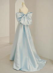 Light Blue Satin A-line Simple Long Prom Dress, Light Blue Long Formal Dress