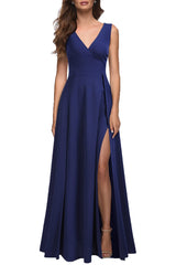 A-line V Neck Sleeveless Split formal dresses Bridesmaid Dresses evening gown Prom Dress