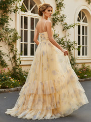 Charming Ruffled Tulle Gown with Cutout Bodice Daffodil