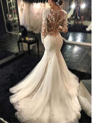 Sexy Mermaid Wedding Dress with Sleeves, Bridal Gown ,Dresses For Brides