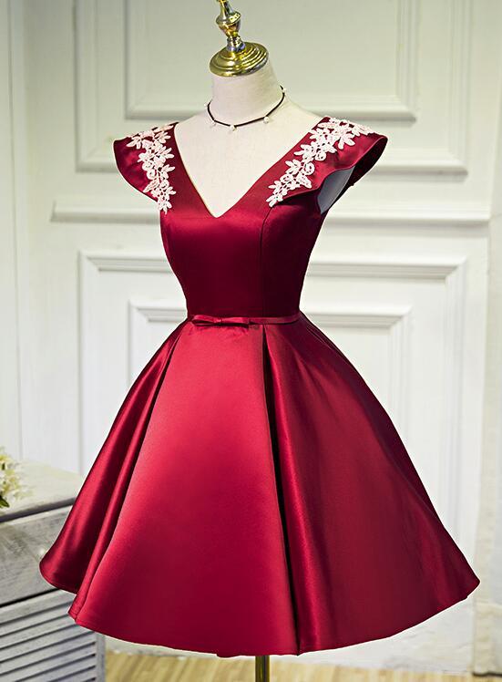 Lovely  Cap Sleeves Short Party Dresses, Satin Homecoming Dress
