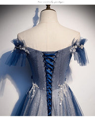 Navy Blue tulle long prom dress blue evening dress A01